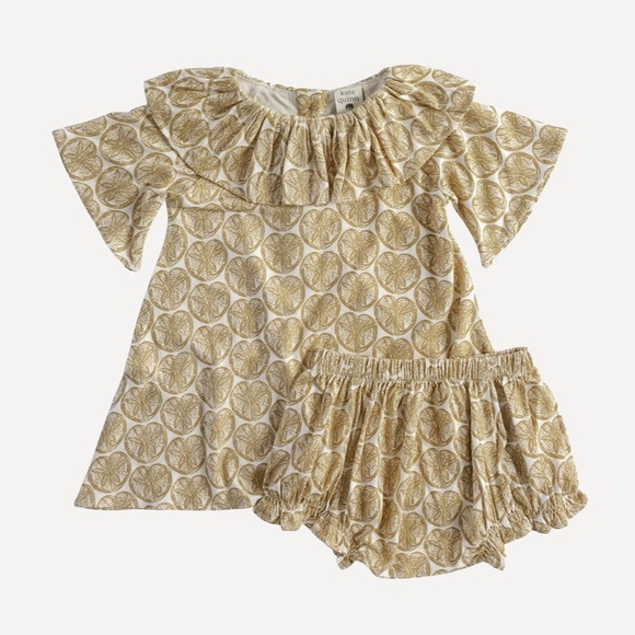 Kate Quinn Short Sleeve Ruffle Neck Dress - Sand Dollar, Size 2T - Picture 2 of 7